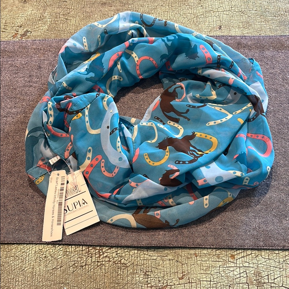 Horse Print Scarf - Rodeo Print infinity Scarf - horse and horseshoe NWT